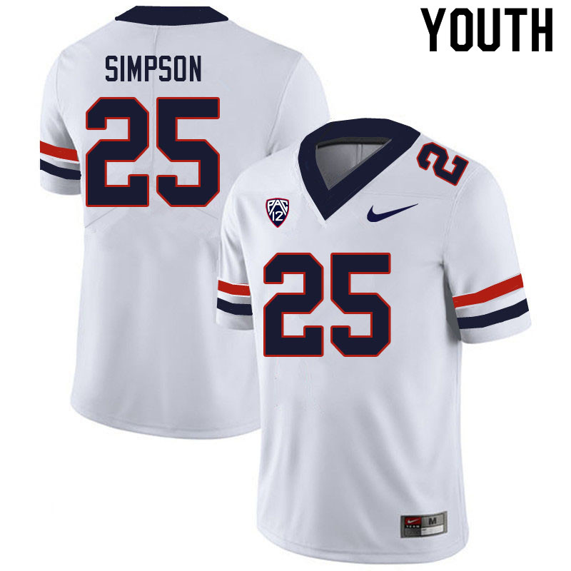 Youth #25 Anthony Simpson Arizona Wildcats College Football Jerseys Sale-White